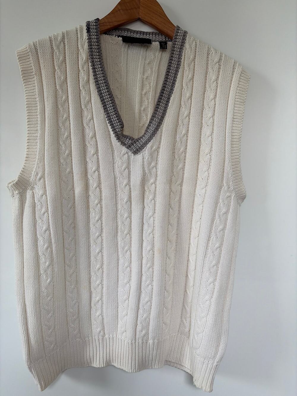 Vintage Britches of Georgetowne Cream Cable Knit Tennis Sweater Vest Mens L
